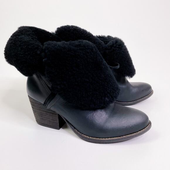 Luxe De Leon LDL Tempest Shearling Antique Leather Ankle Bootie Black size 7 NEW - Picture 1 of 10